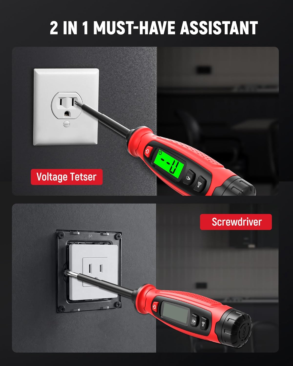 Destornillador probador voltaje 2en1 con LCD y detector