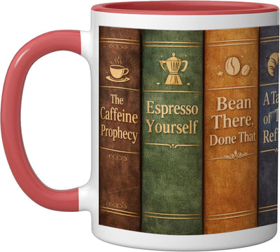 Taza de café cerámica para oficina hogar escuela con diseño literario rojo/blanco