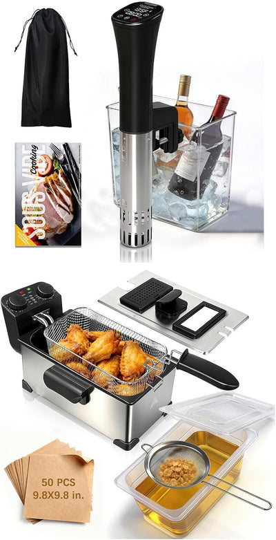 Cocina sous vide con termo vino y fritadora con filtro aceite