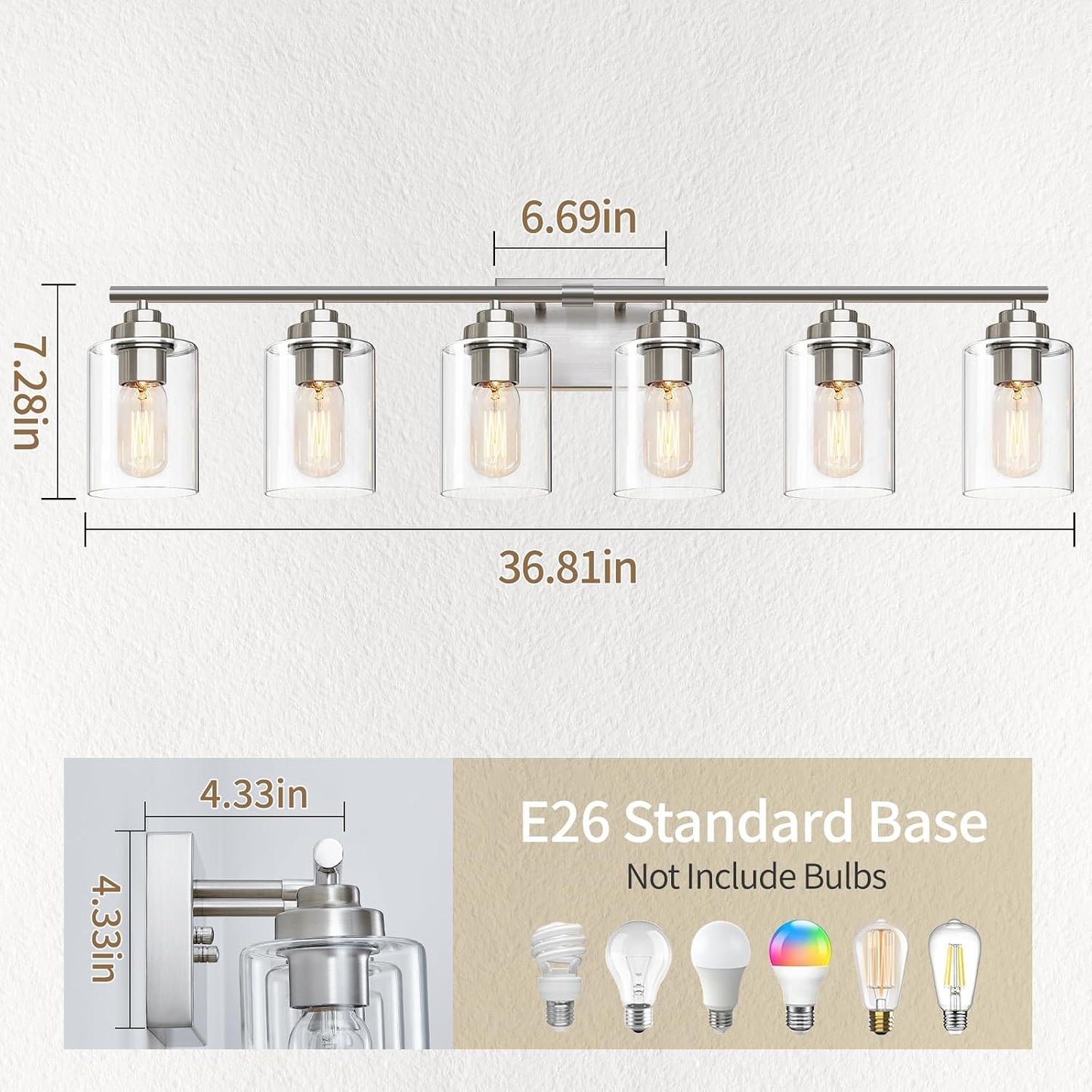 Lámpara tocador baño pared 6 luces níquel