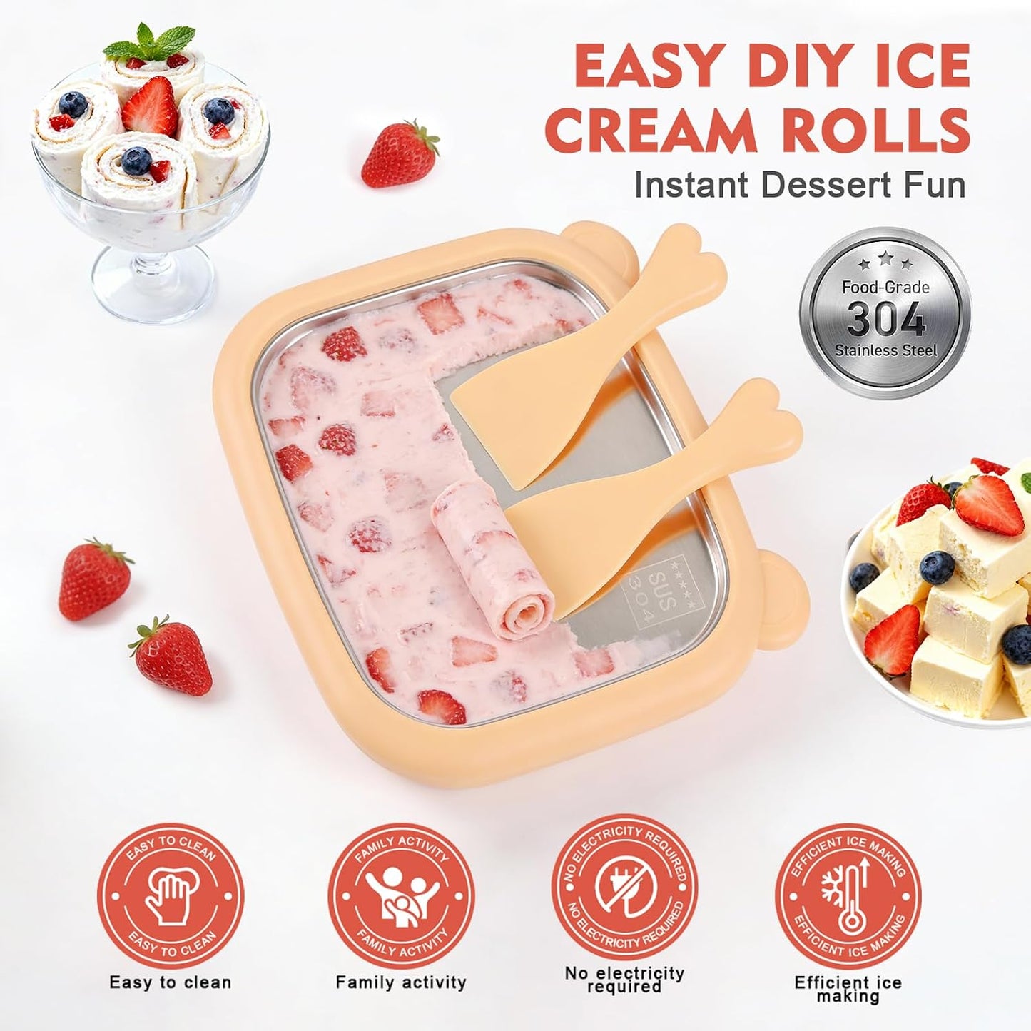 Kit maquina helado enrollado con bandeja tapa y 2 raspadores