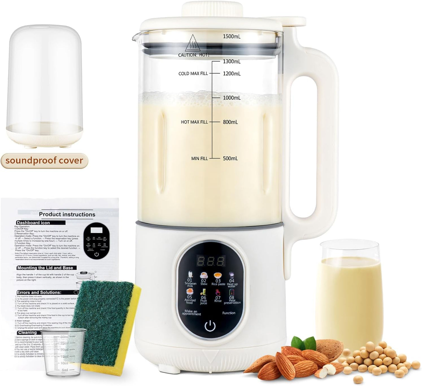 Máquina 8en1 para leche vegetal 35oz campana silenciosa