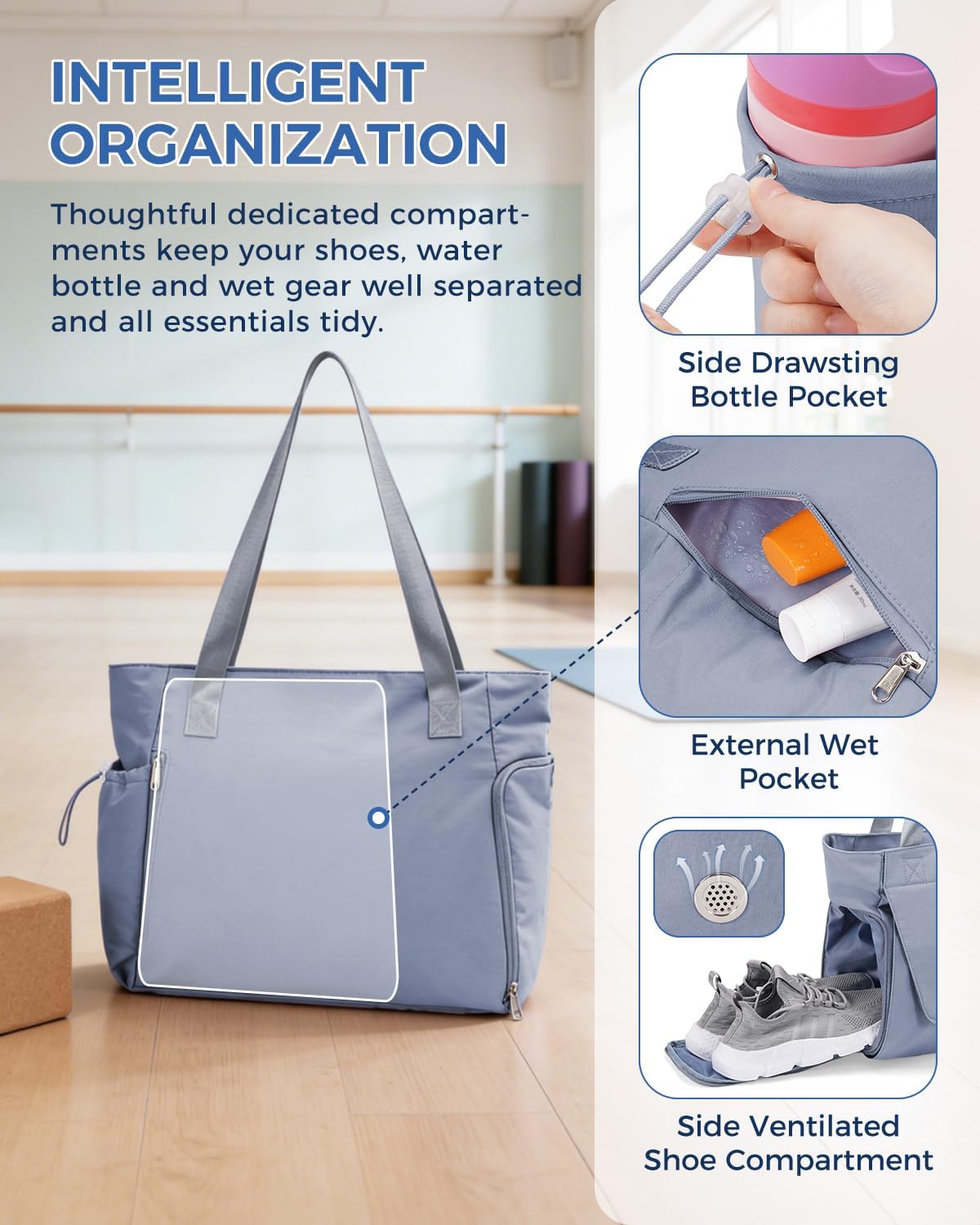 Bolsa gimnasio mujer 19l con compartimento zapatos y bolsillos