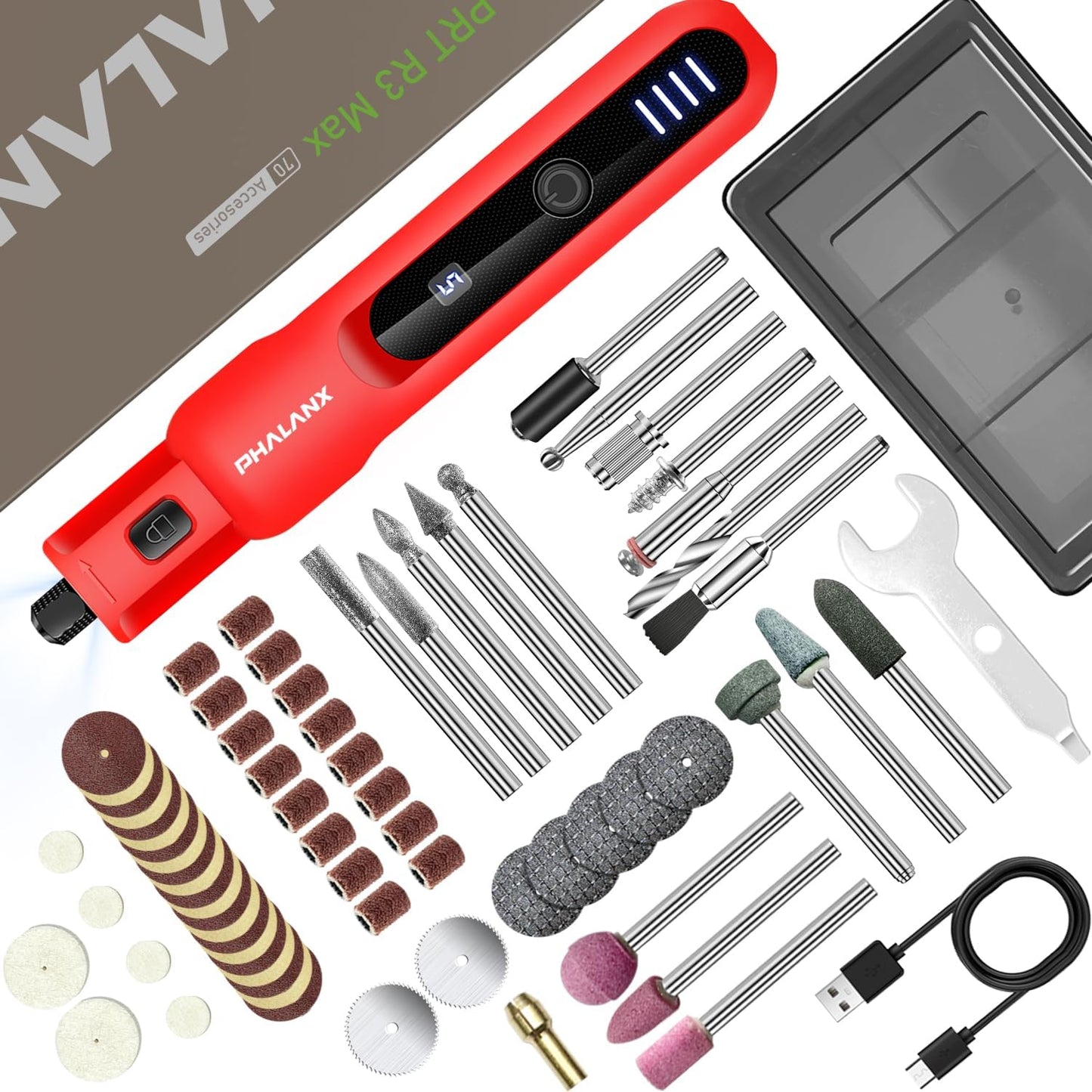 Herramienta giratoria inalámbrica 3.7V con 70 accesorios y luz LED
