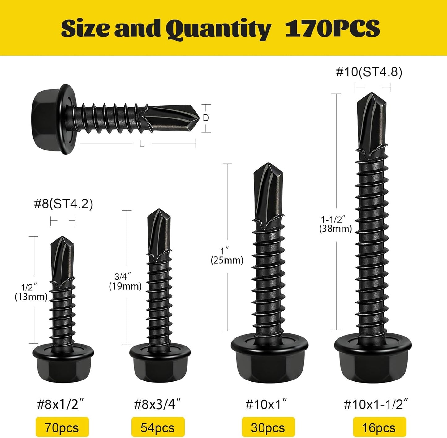 Kit surtido tornillos autorroscantes acero inox 410 negro