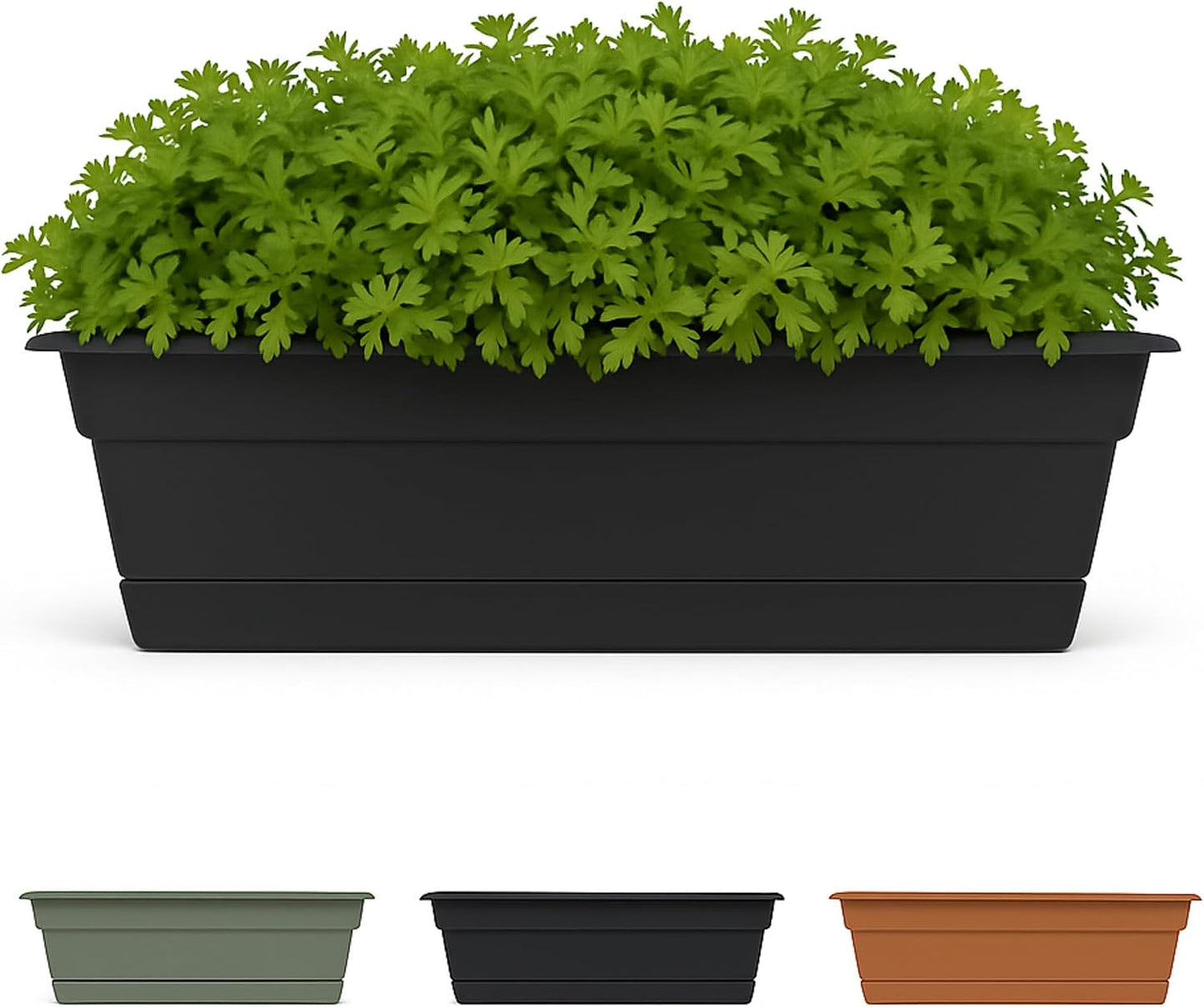 Jardinera Resina Negra 18pulg Rectangular con Bandeja