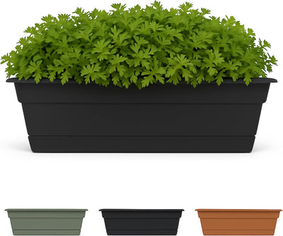 Jardinera Resina Negra 18pulg Rectangular con Bandeja