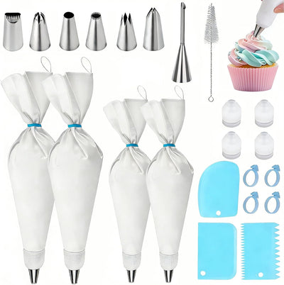 Juego 23 bolsas y puntas reutilizables de algodón 14-16 pulgadas con acopladores y accesorios para decorar pasteles