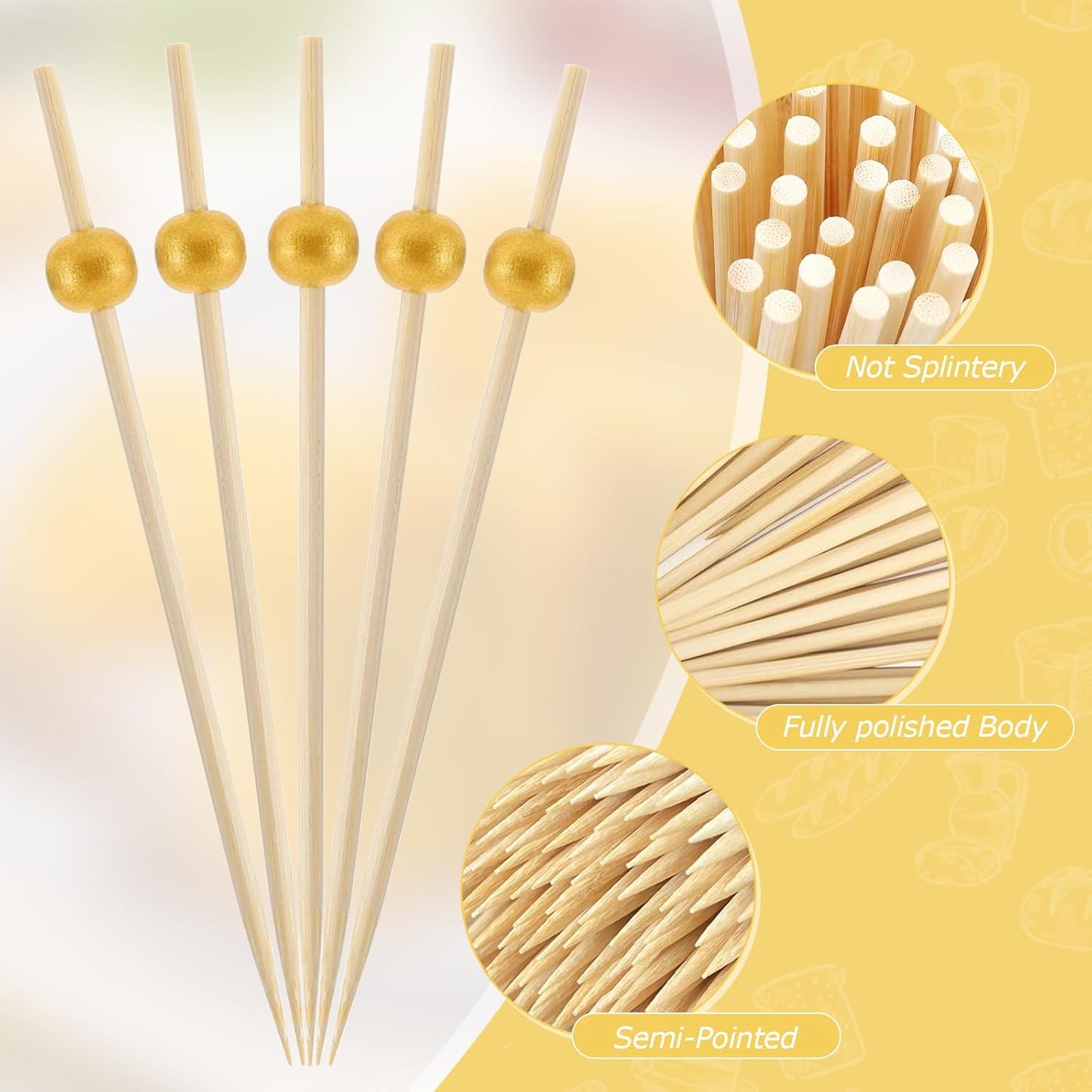 200 Pinchos Bambú para Cóctel 4.7pulg Aperitivos
