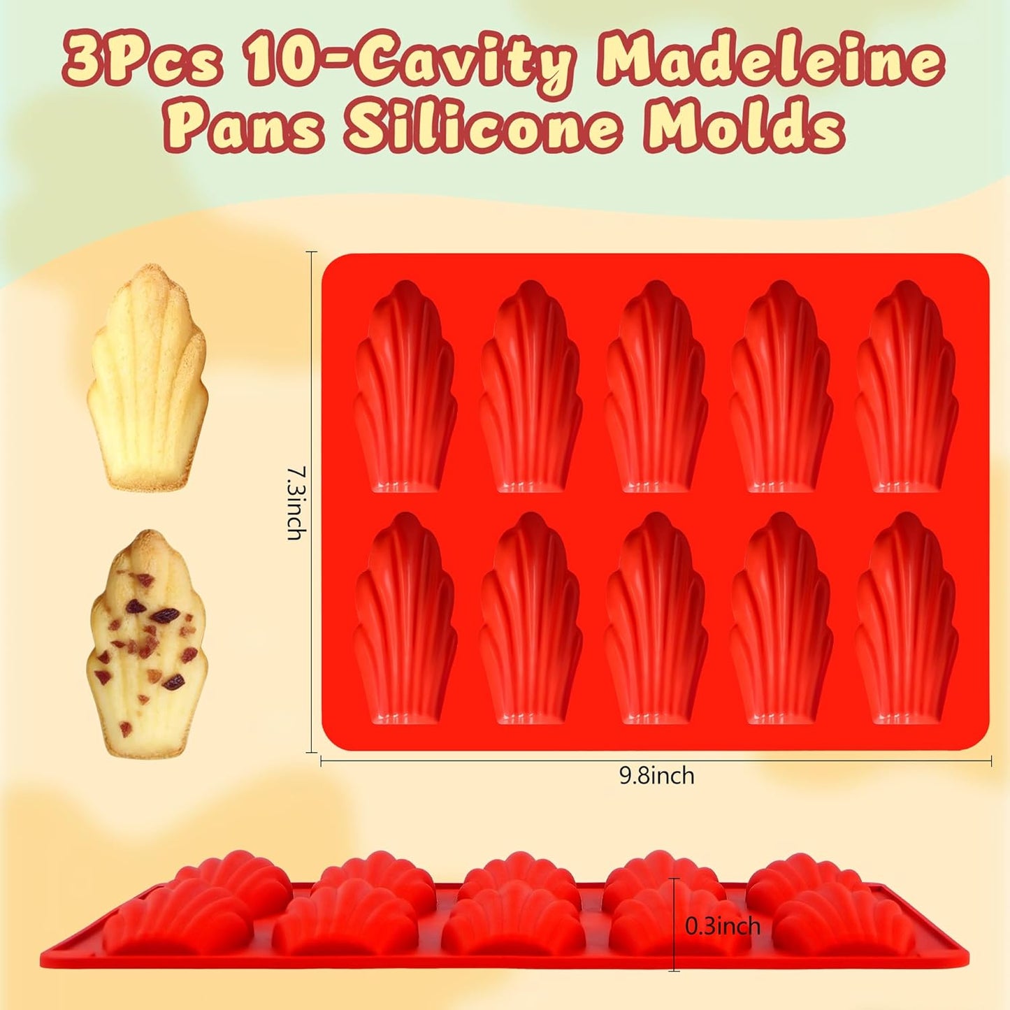 Moldes de silicona para magdalenas y madeleinas antiadherentes 10 cavidades