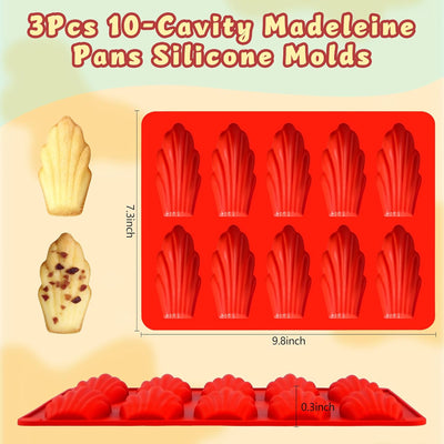 Moldes de silicona para magdalenas y madeleinas antiadherentes 10 cavidades