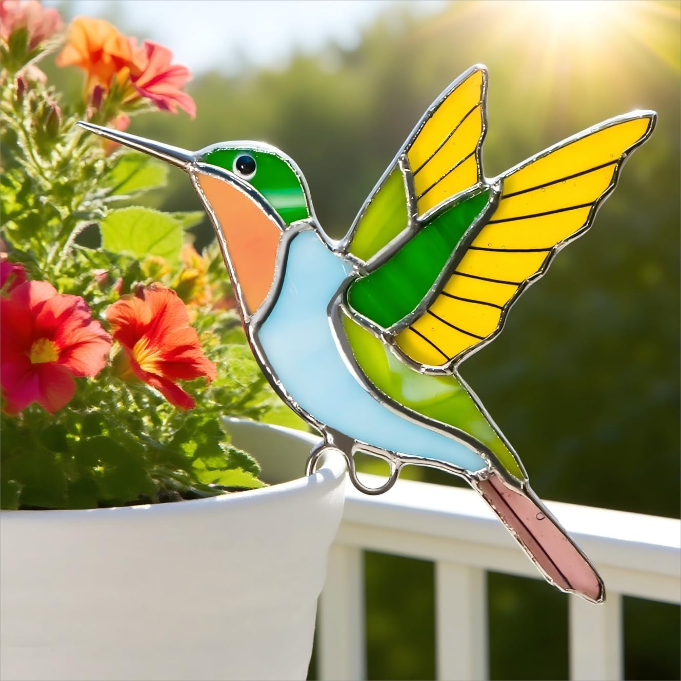 Atrapasoles colibrí cristal para macetas colgantes jardín