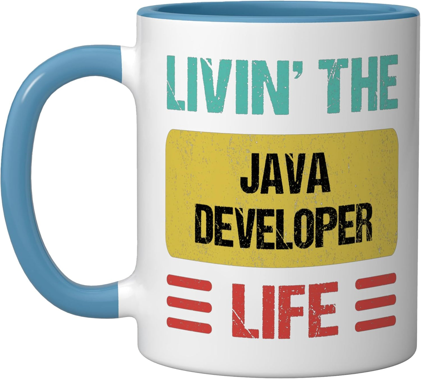 Taza de cerámica Java Developer color azul y blanco