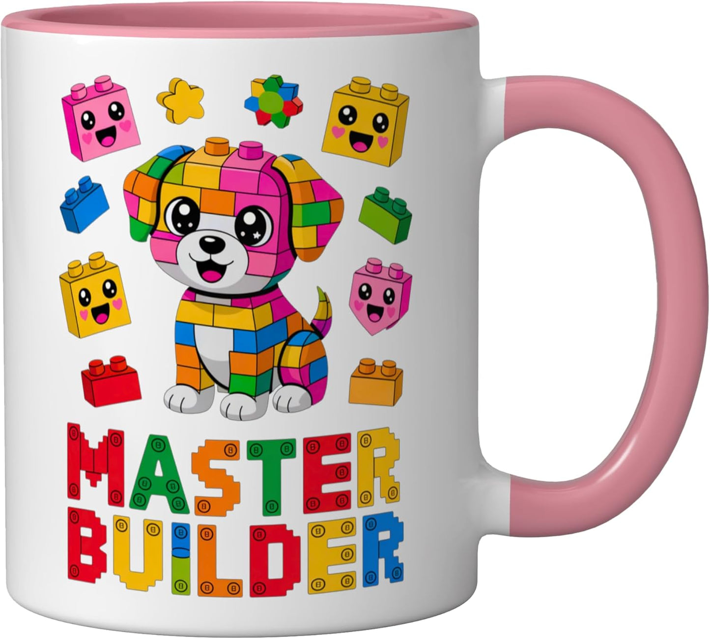 Taza Cerámica para Niñas con Bloques de Construcción Rosa/Blanco