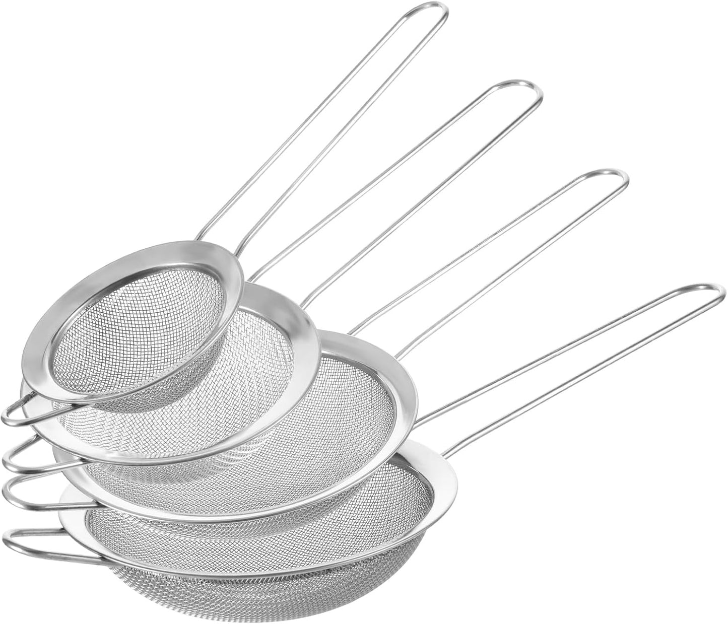 4 Coladores Acero Inox 4 Tamaños con Asa para Té Jugo y Harina