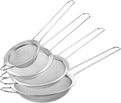 4 Coladores Acero Inox 4 Tamaños con Asa para Té Jugo y Harina
