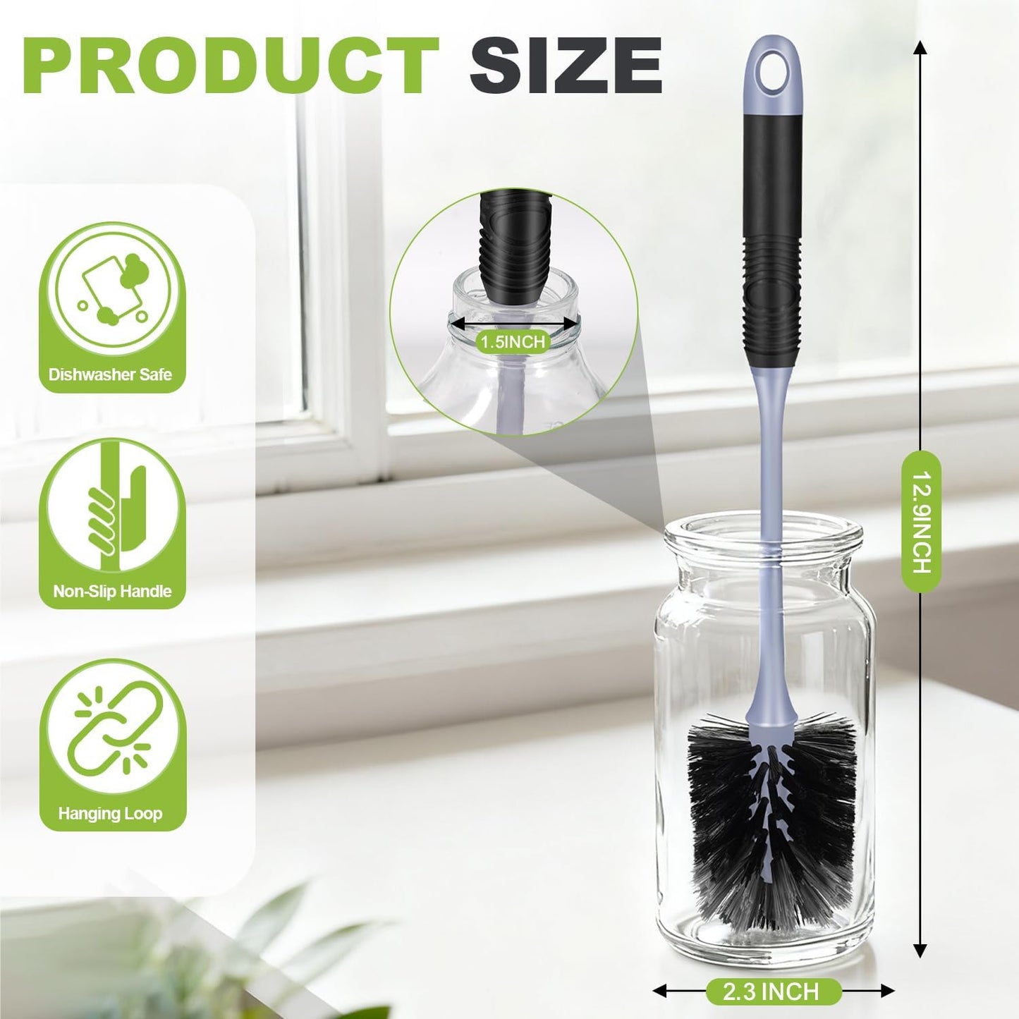 Cepillo botellas flexible reutilizable paquete 2 negro