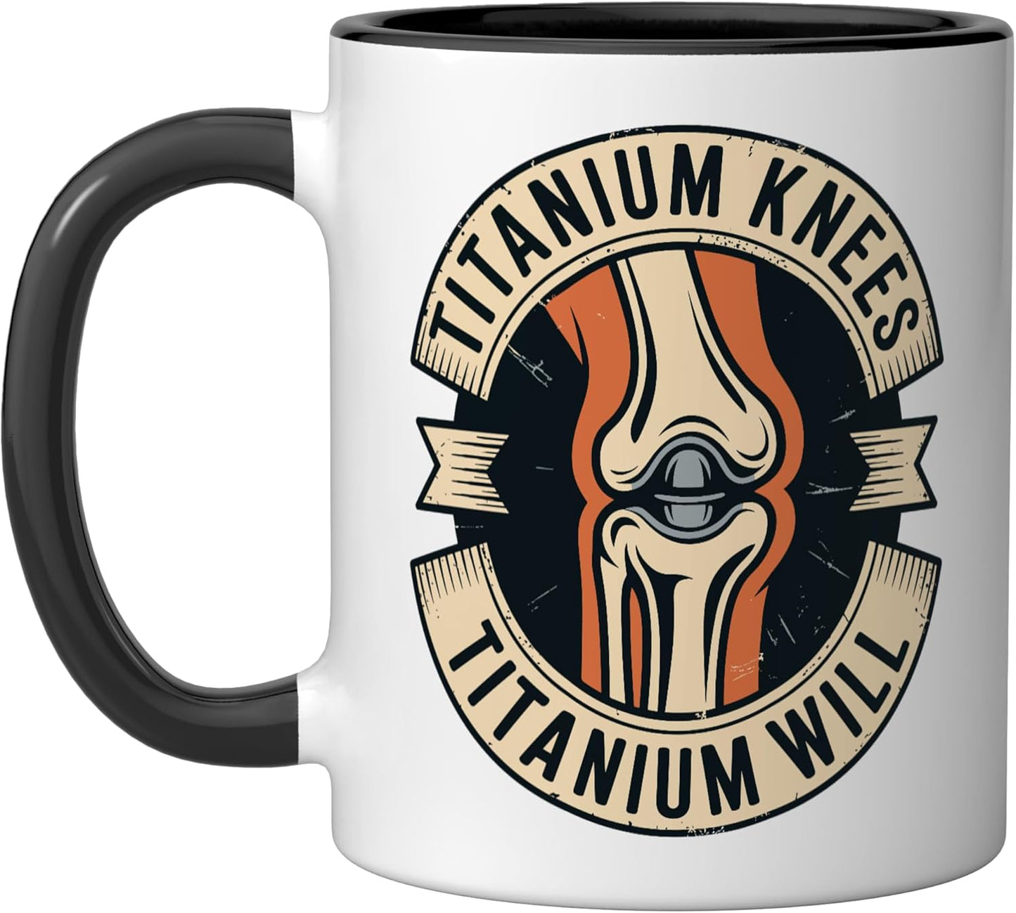 Taza de cerámica para rodilla de titanio negro/blanco