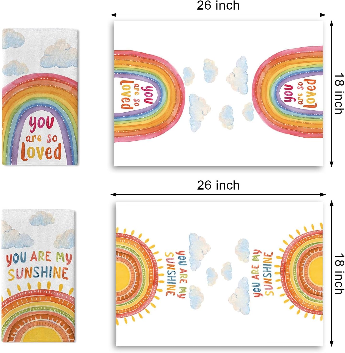 Paño de cocina para niños con diseño de arcoíris You Are My Sunshine