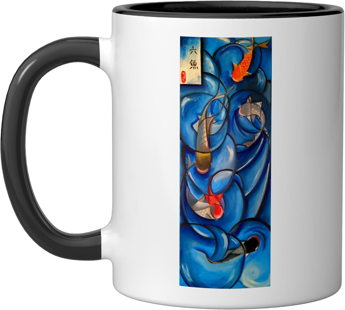 Taza cerámica original diseño abstracto estilo naturaleza Koi Fish negro/blanco