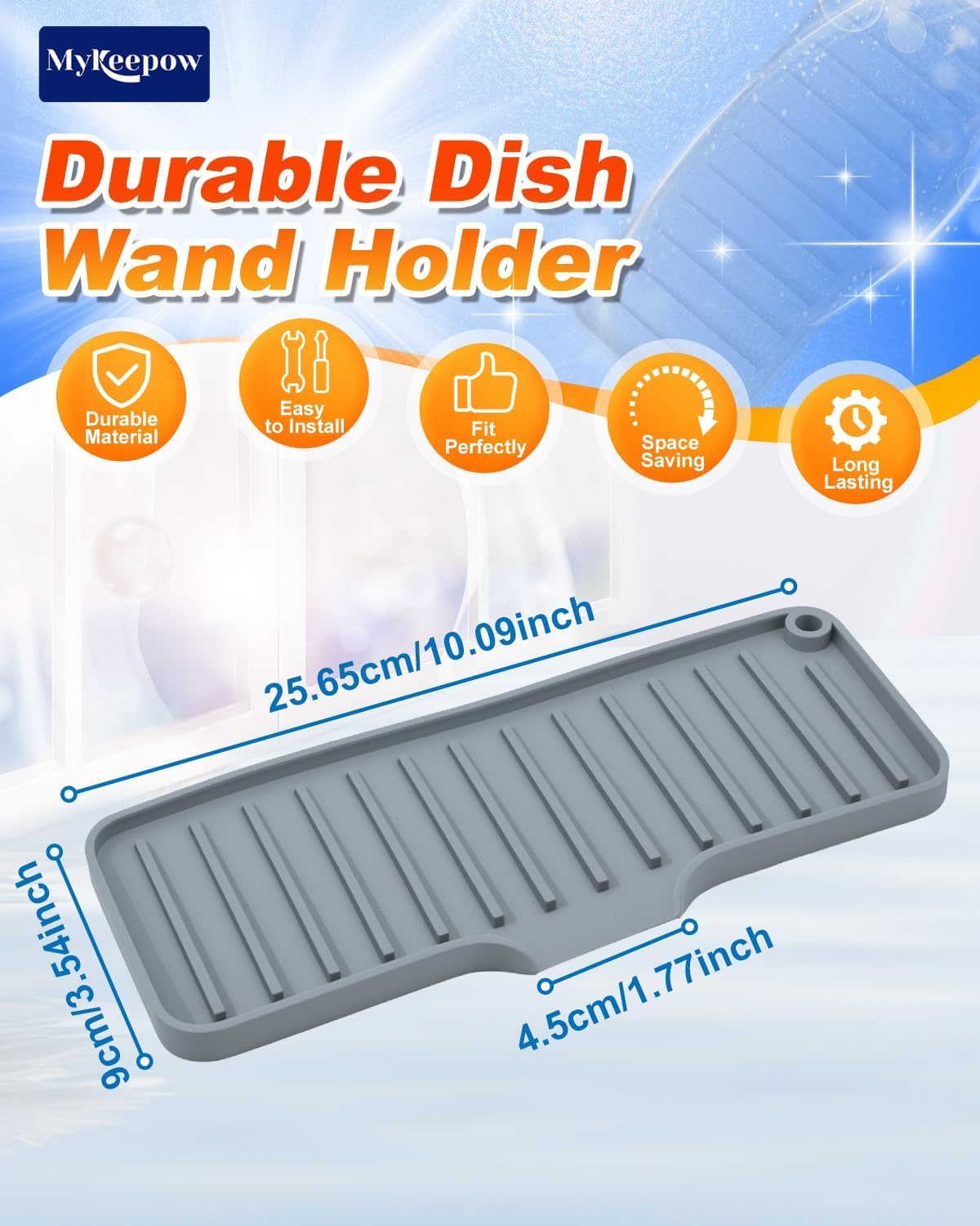 Soporte para varita de platos gris pizarra con bandeja organizadora para fregadero, paquete de 2