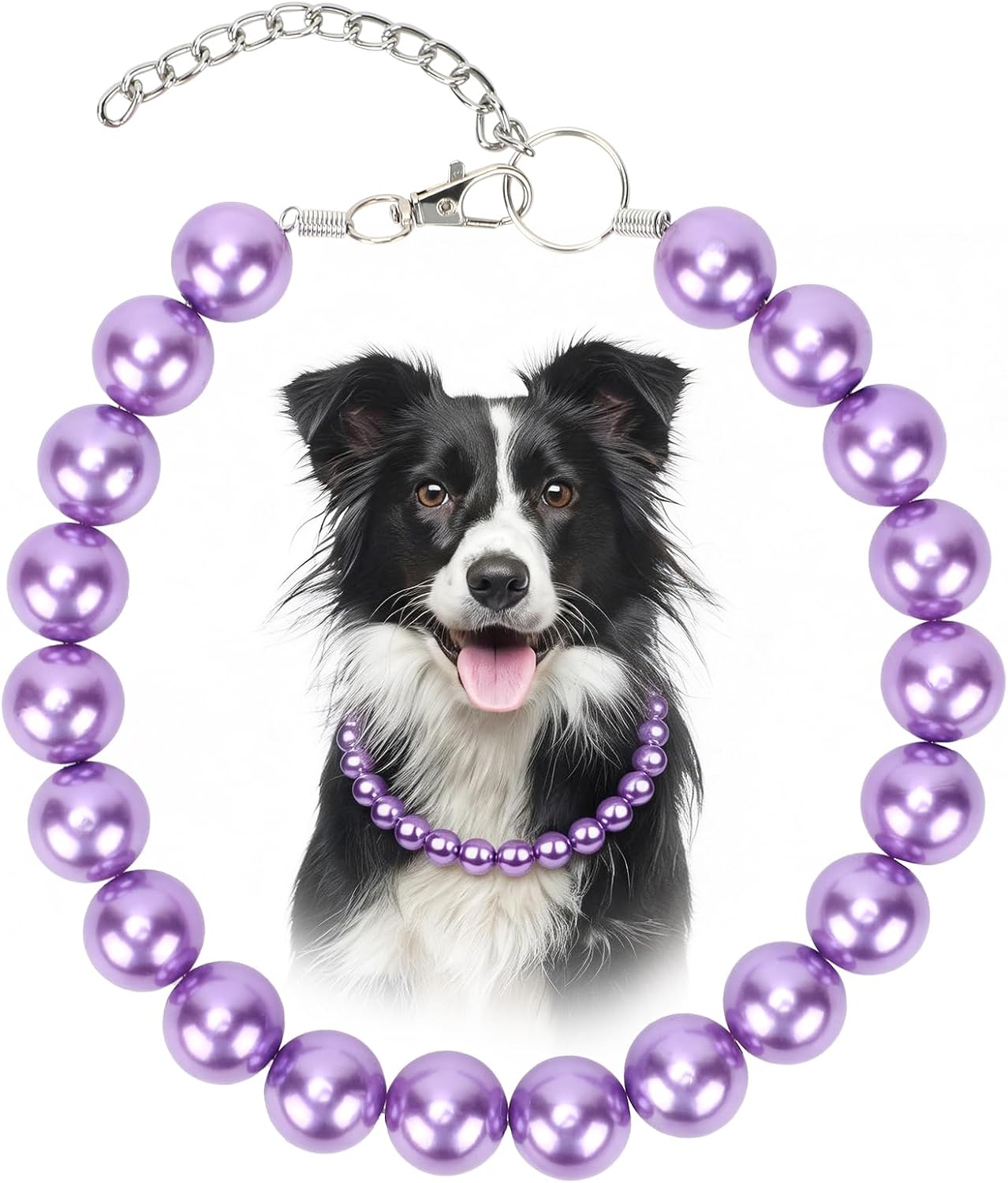 Collar perlas gruesas perro cuerda acero inox elegante