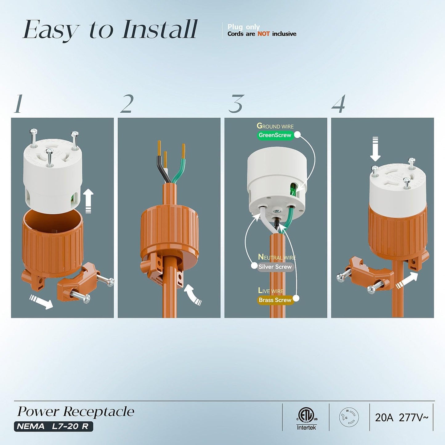 Enchufe L7-20R 20A 277V conector CA hembra grado industrial