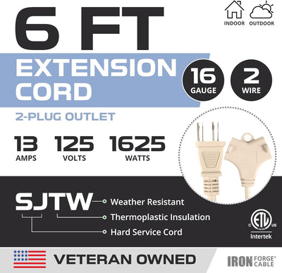 Cable extensión exterior 6ft 2 clavijas 16/2 SJTW beige