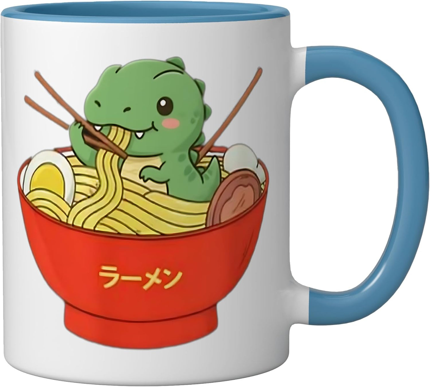 Taza de cerámica para ramen anime dinosaurio T-Rex azul/blanco