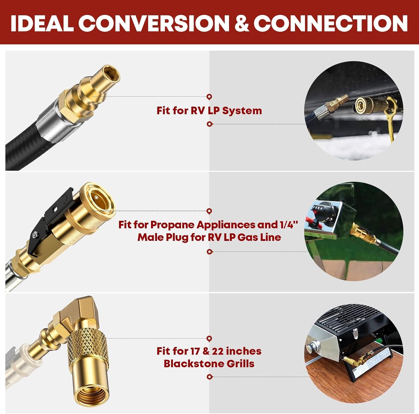 Manguera propano RV 12ft con adaptador Blackstone 17-22pulg