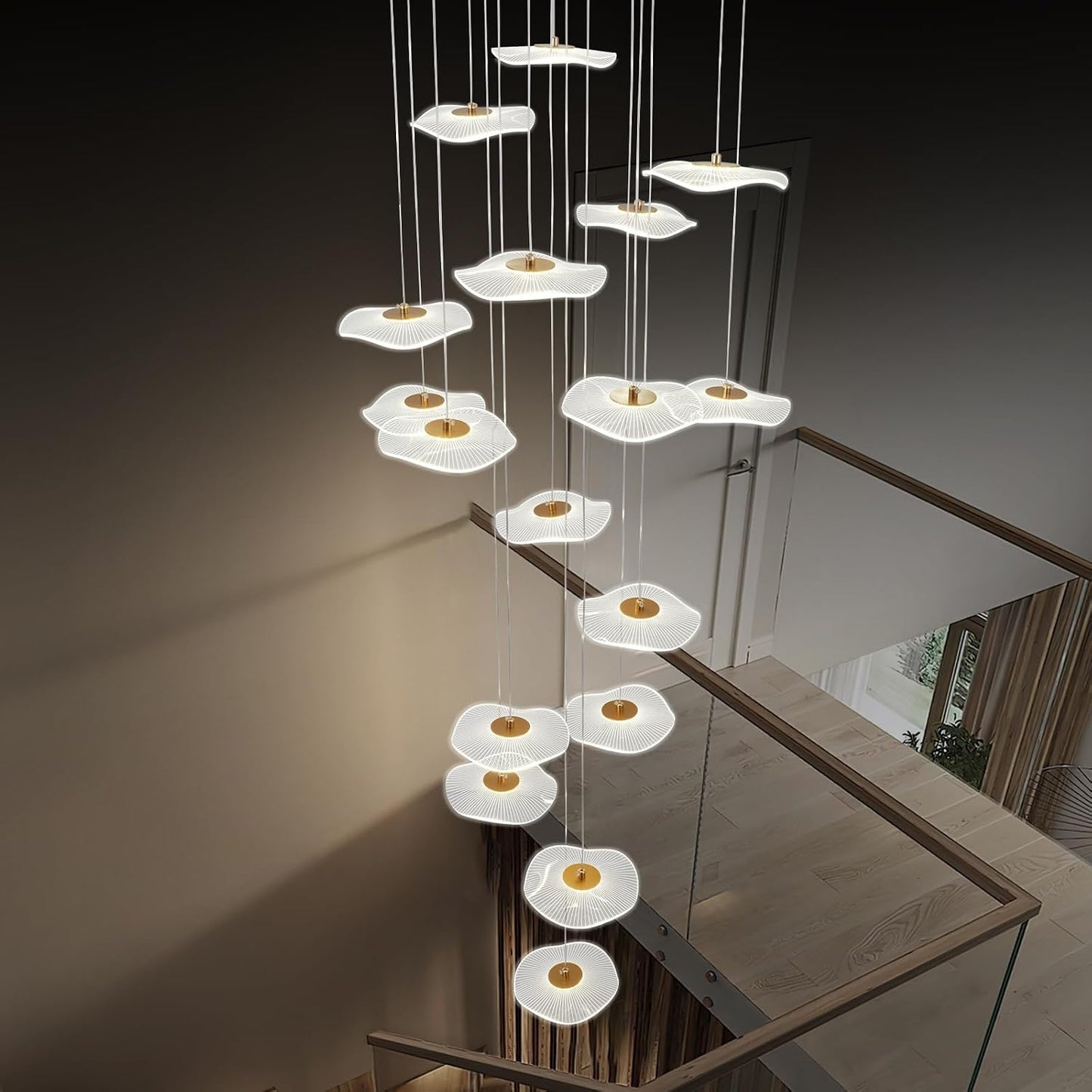 Candelabro LED dorado 18 luces colgantes vestíbulo