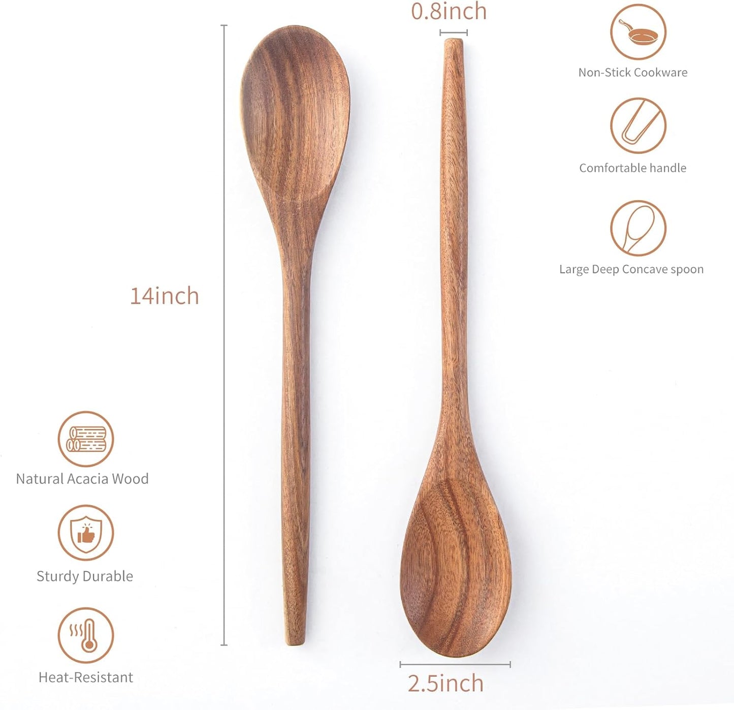 Cucharas de cocina de madera de acacia para cocinar