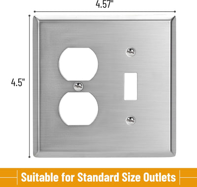 Placa pared 2 segmentos interruptor acero inox plateado