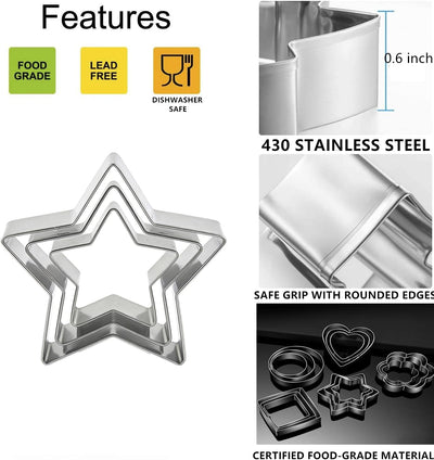 Cortadores galletas acero inox 18 pzas forma flor corazón estrella
