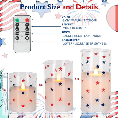 Velas LED 4 de Julio sin llama control remoto 3 pzas