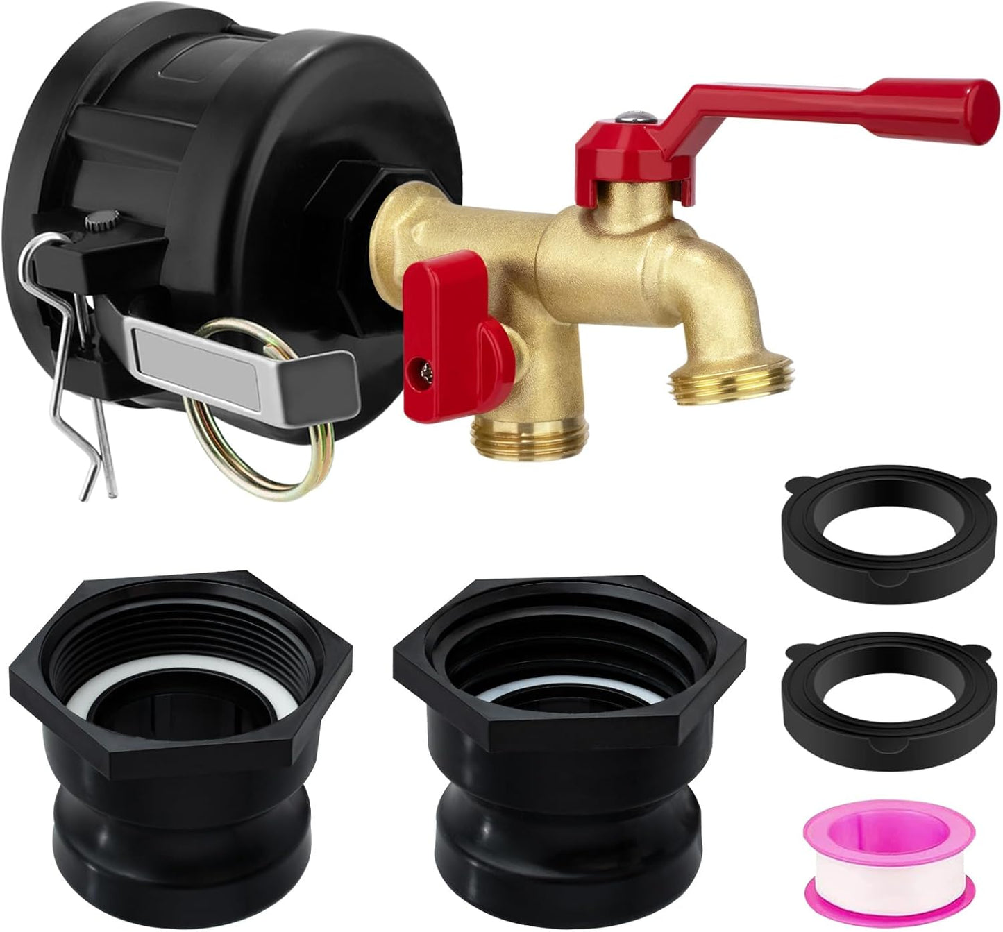 Adaptador IBC 2pulg para tanque 275-330gal con grifo doble latón