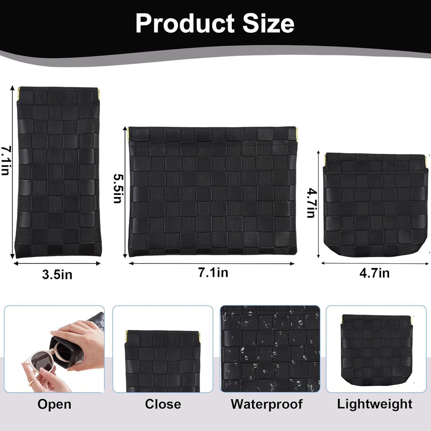 3 bolsas maquillaje cuero a cuadros portátil impermeable