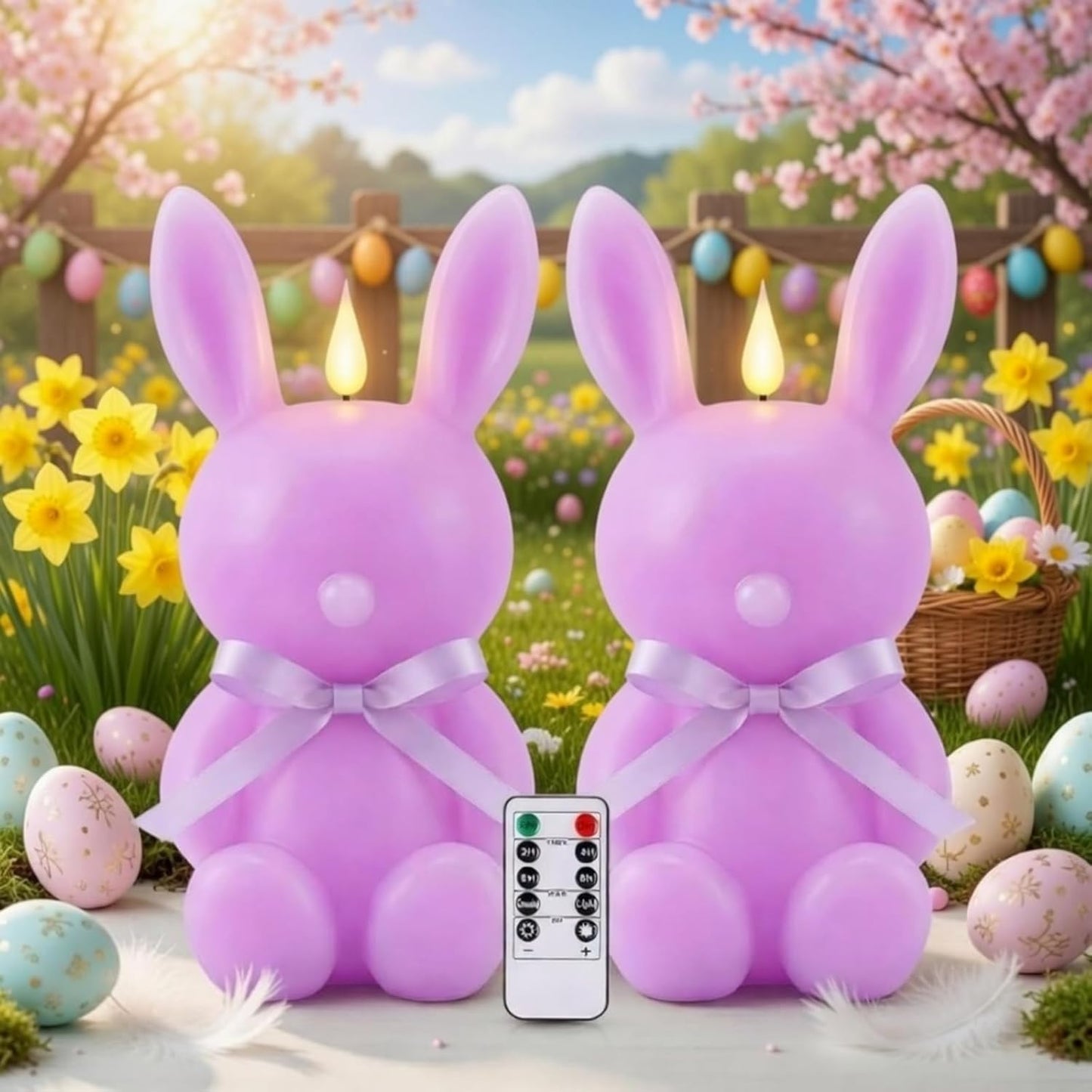 2 Velas LED Conejo Pascua 8pulg Con Control Remoto