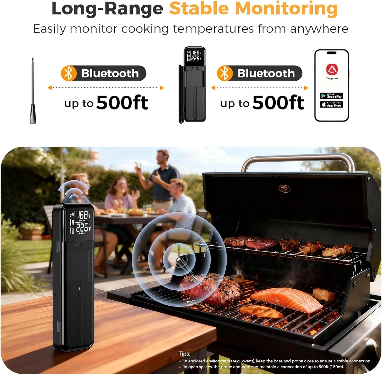 Termómetro inalámbrico cocina digital doble precisión negro