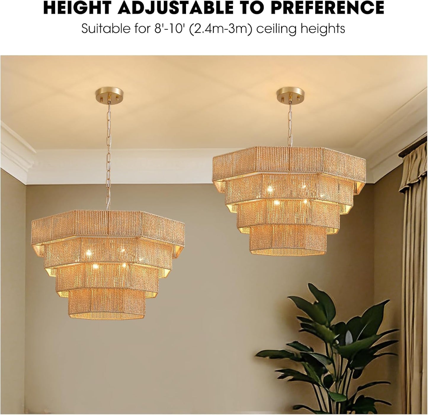 Lámpara colgante ratán tejida a mano 6 luces estilo bohemio