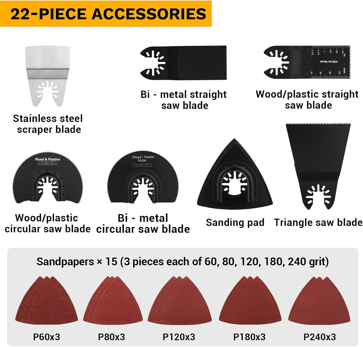 Herramienta oscilante 2.5A 22000RPM kit 22 pzas 6 vel bloqueo