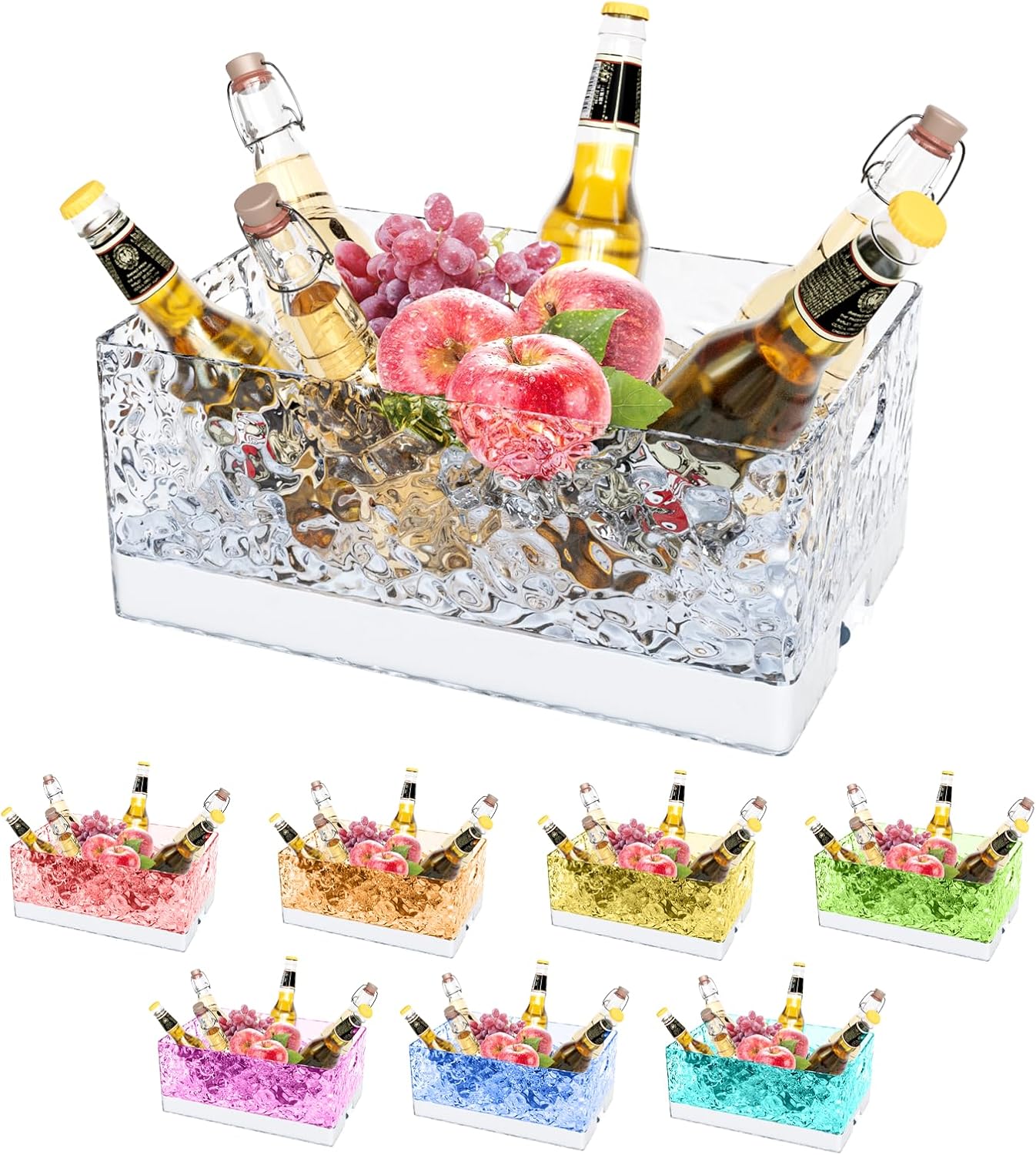 Cubo hielo acrílico 15L con luces LED para fiestas