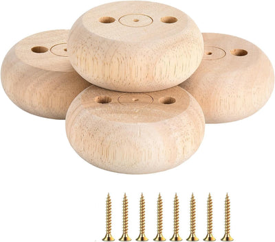 Set 4 Patas Mueble Redondas Sin Pintar Madera Maciza