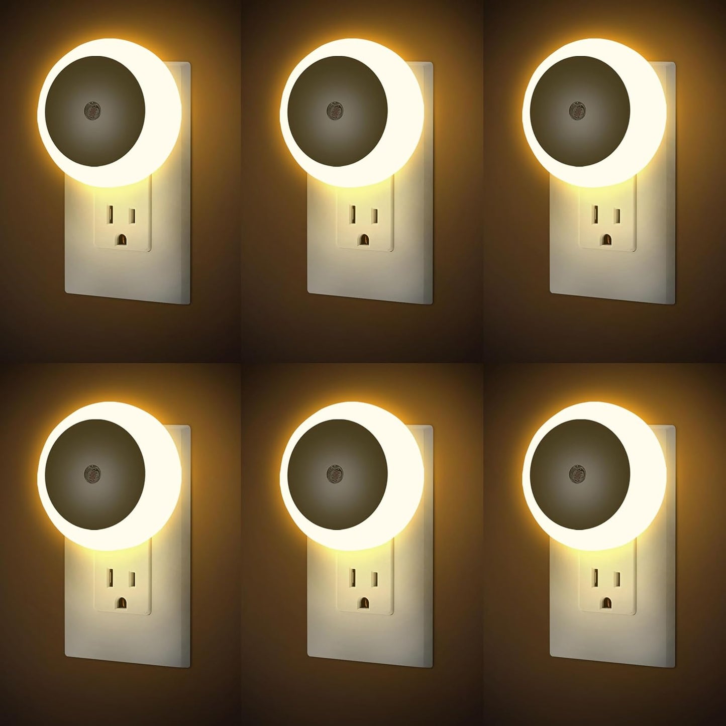Luz Nocturna LED Sensor Automático Pared Pack 6 Blanco Cálido