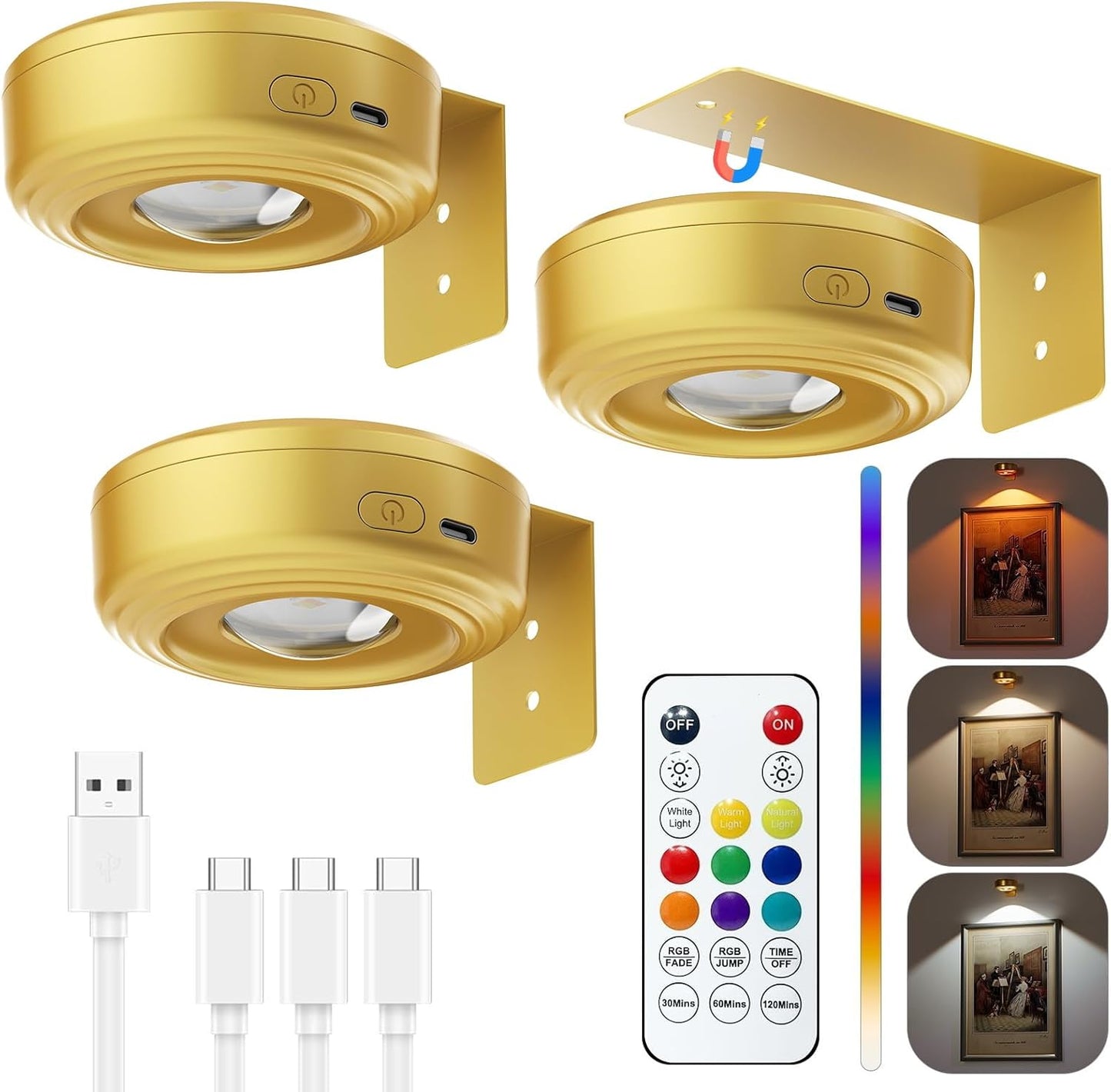 Luces magnéticas recargables para pared con control remoto RGB