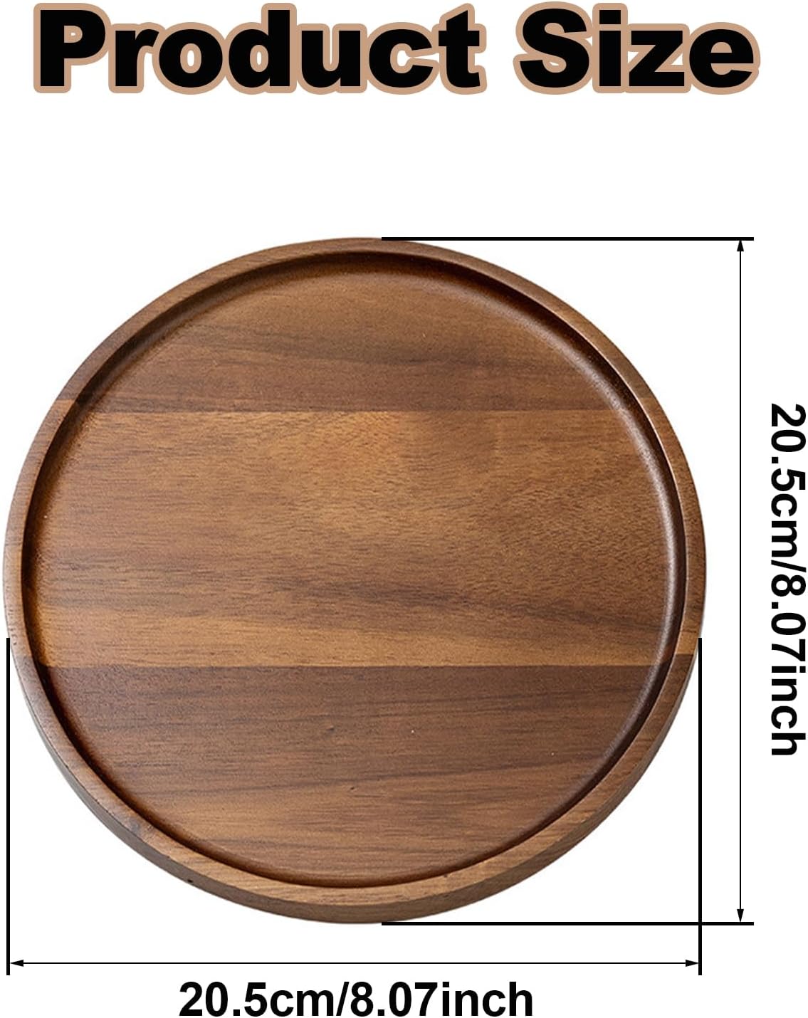 Bandeja redonda de madera de acacia para mesa de café y hogar 8 pulgadas