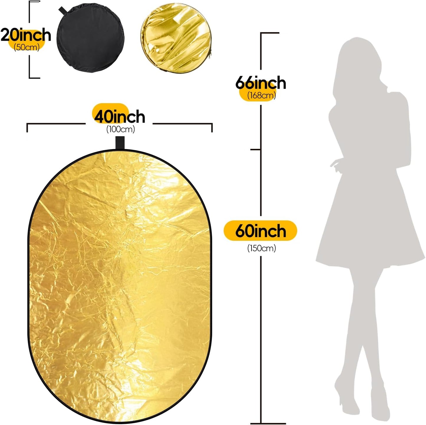 Reflector luz oval 40x60pulg difusor 5en1