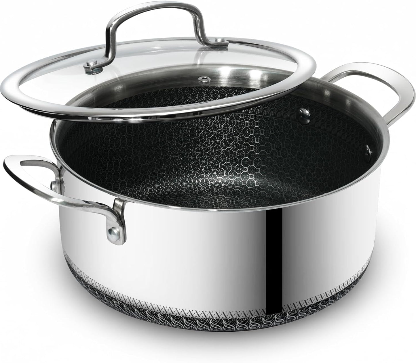 Olla antiadherente 5qt con tapa vidrio apto horno y lavavajillas