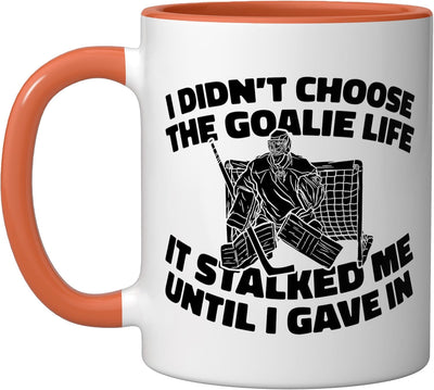 Taza cerámica para portero de hockey sobre hielo naranja/blanca