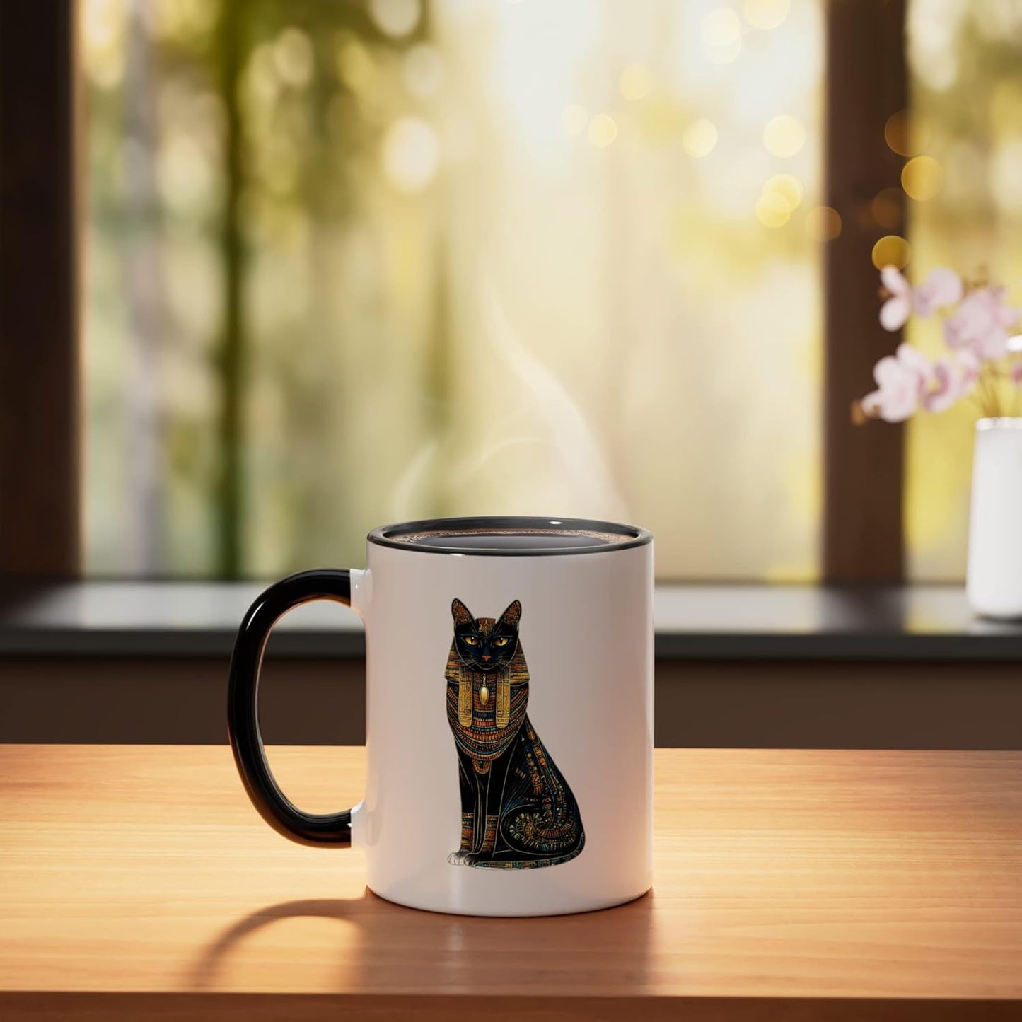 Taza Cerámica Egipcia Dios Bastet Negro/Blanco